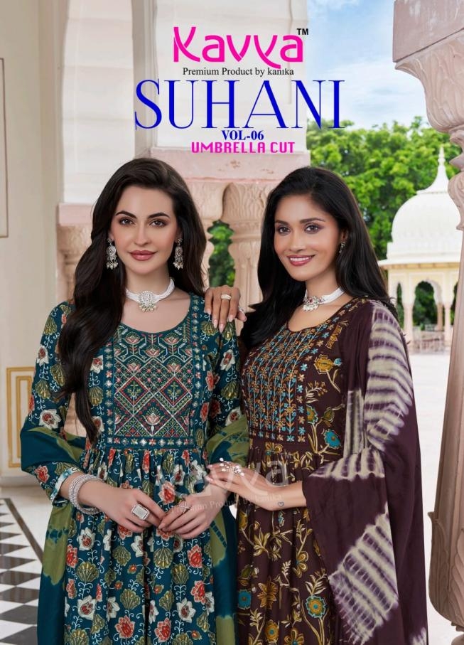 kavya suhani vol 6 series 6001 to 6010 viscose umbrella style readymade suit in wholesale surat