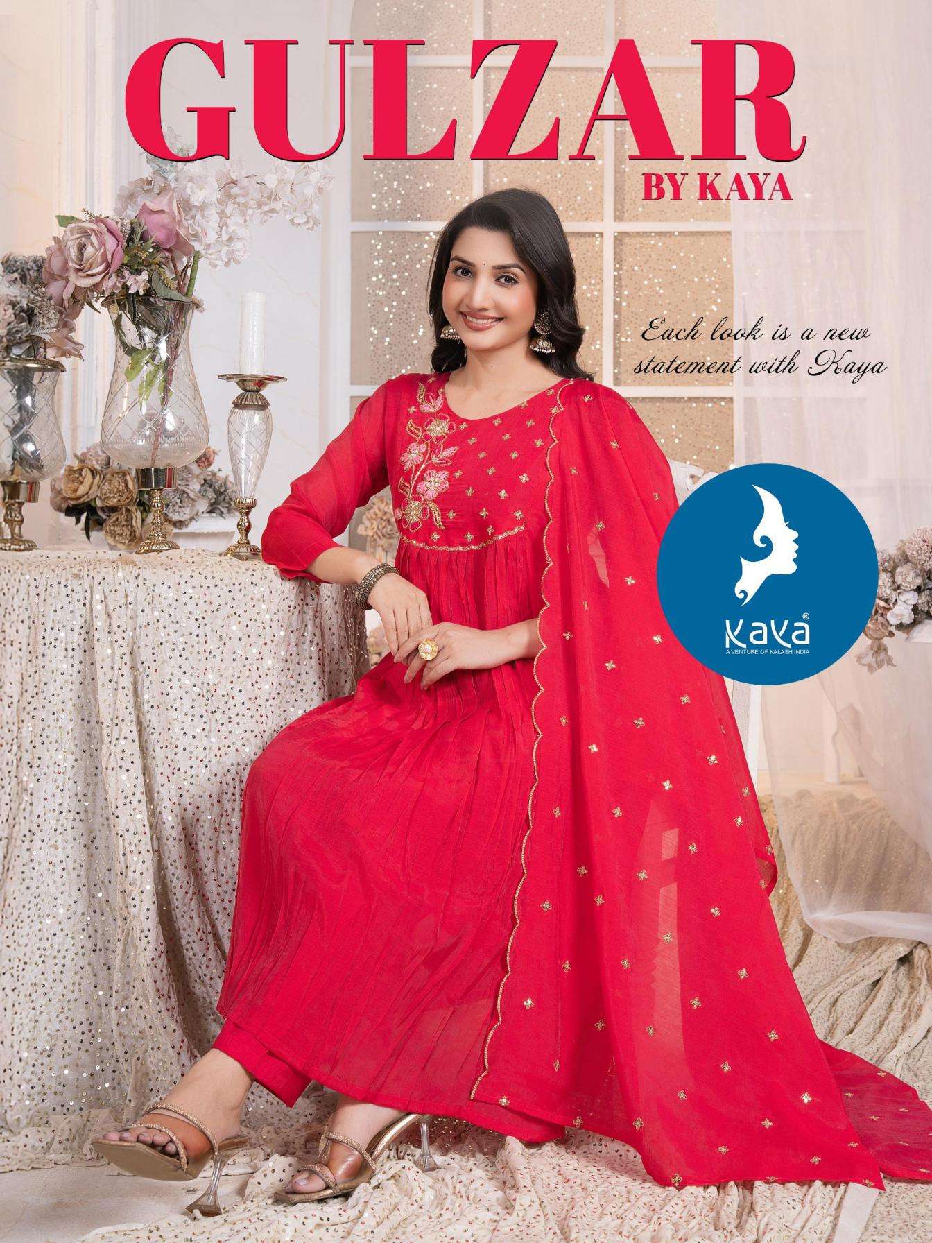 kaya gulzar series 01 to 06 mul chanderi readymade pretty look suit in wholesale surat