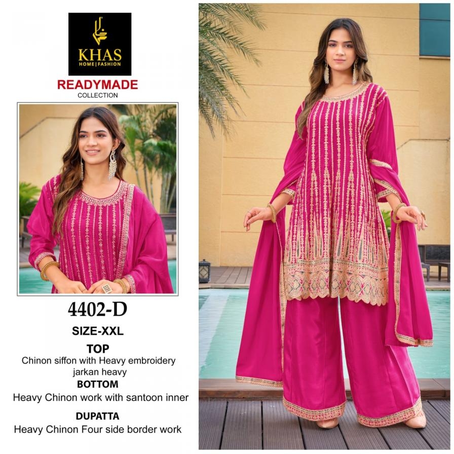 khas 4402 D to H chinon chiffon readymade designer plazzo kurti dupatta in wholesale surat