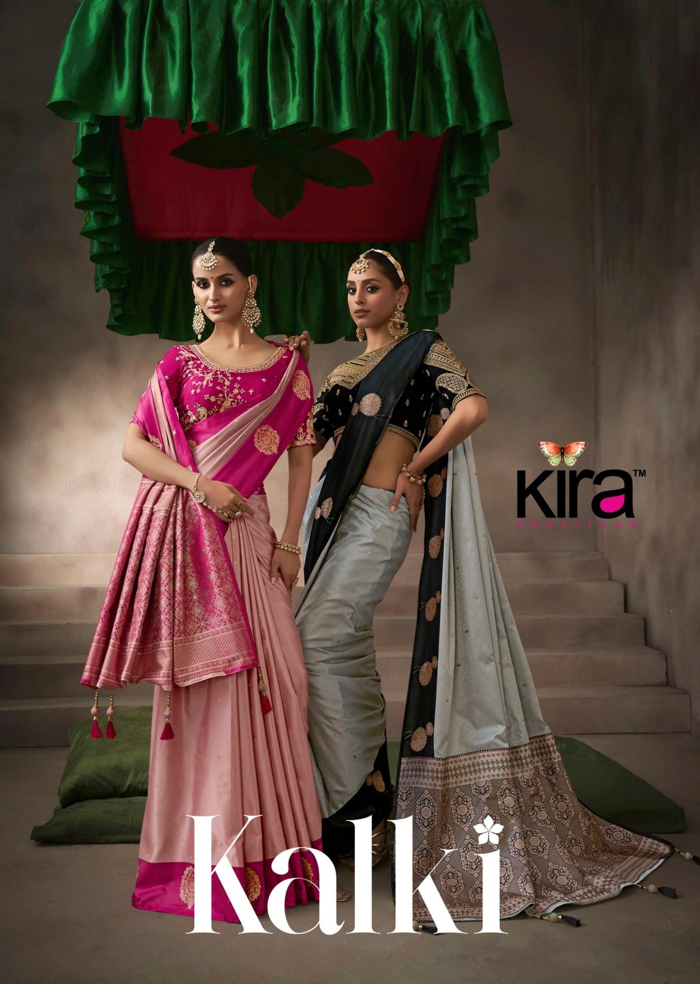kira creation kalki series 7701- 7710 satin silk exclusive designer sarees in wholesale surat