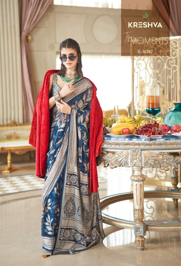 kreshva the moments series 4084 TO 4089 georgette trendy saree in wholesale surat
