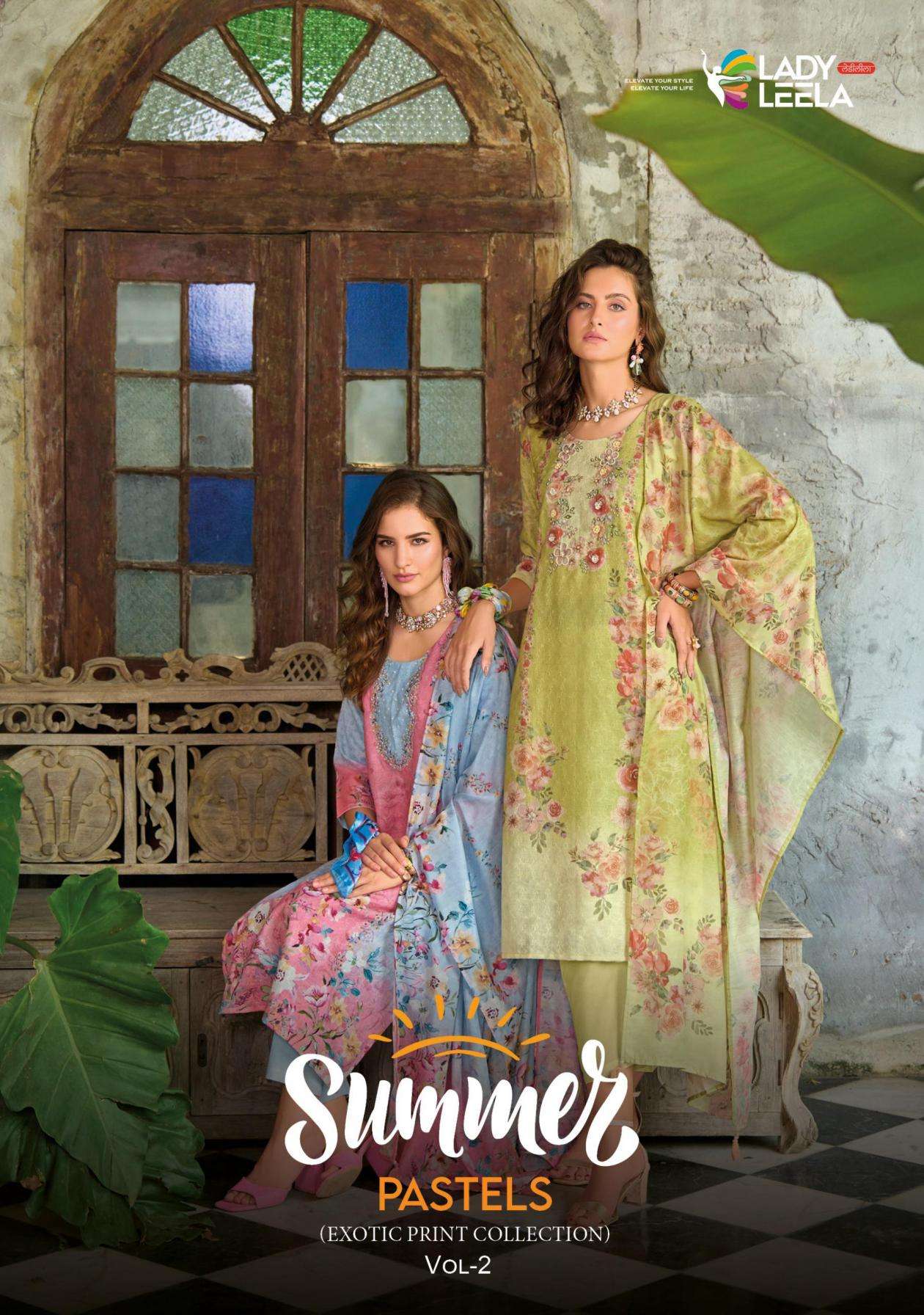 lady leela summer pastels vol 2 series 31071 to 31076 schiffli work cotton readymade suit in wholesale surat