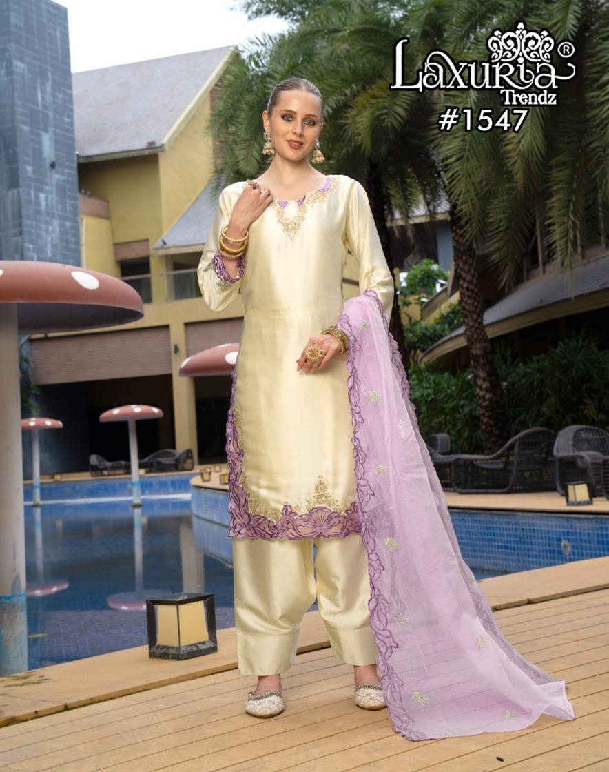 laxuria trendz 1547 satin readymade modern pakistani suit in wholesale surat