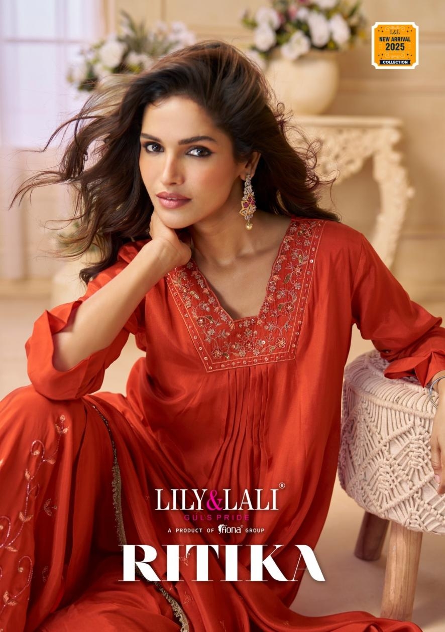 lily & lali ritika series 25201 to 25204 natural crepe readymade party wear ladies suits in wholesale surat