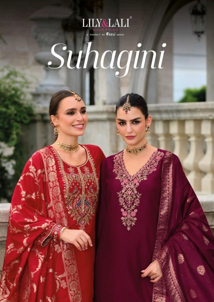 lily & lali suhagini series 28201 to 28204 silk with cotton lining readymade karwa special plazzo suit in wholesale surat