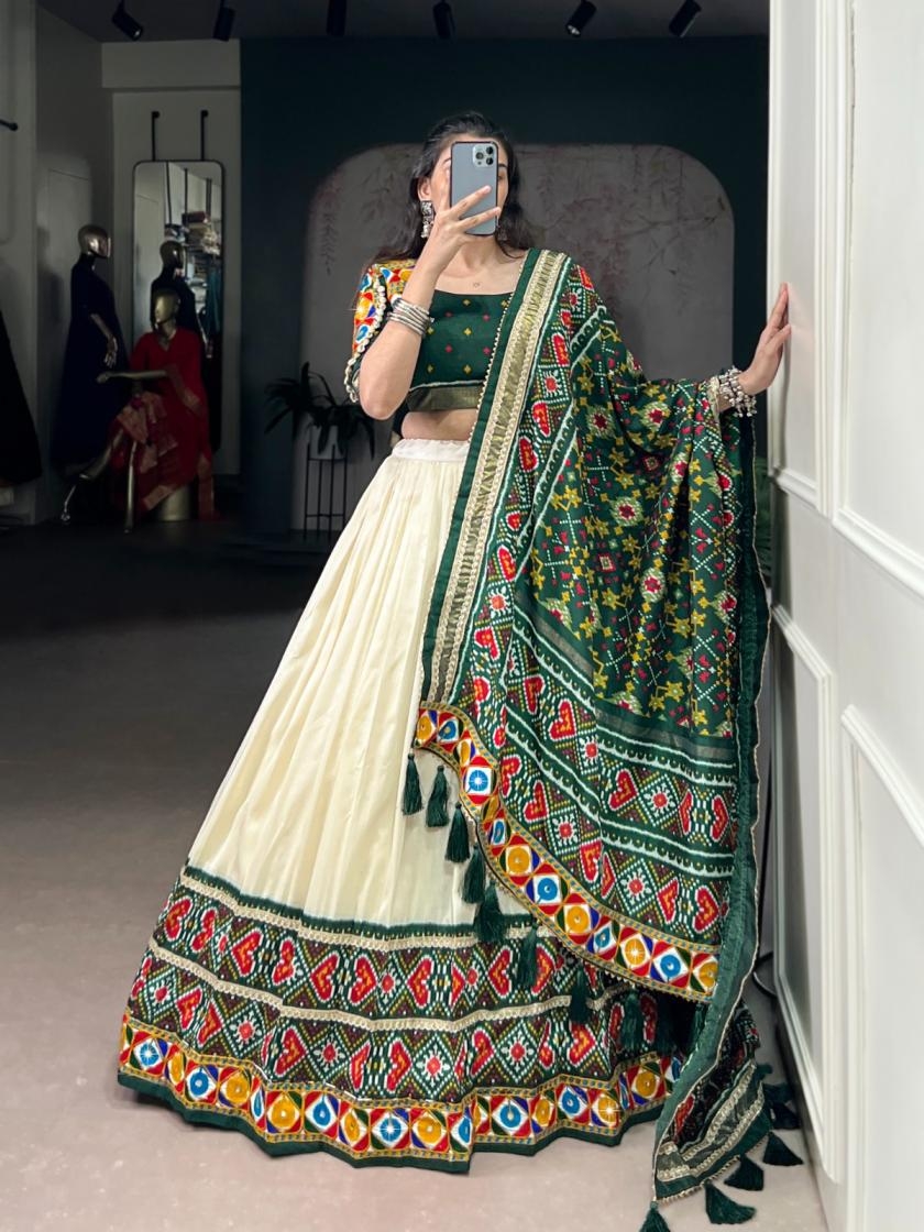 lnb1735 tasar silk patola print readymade navratri lehengas with dupatta in wholesale surat