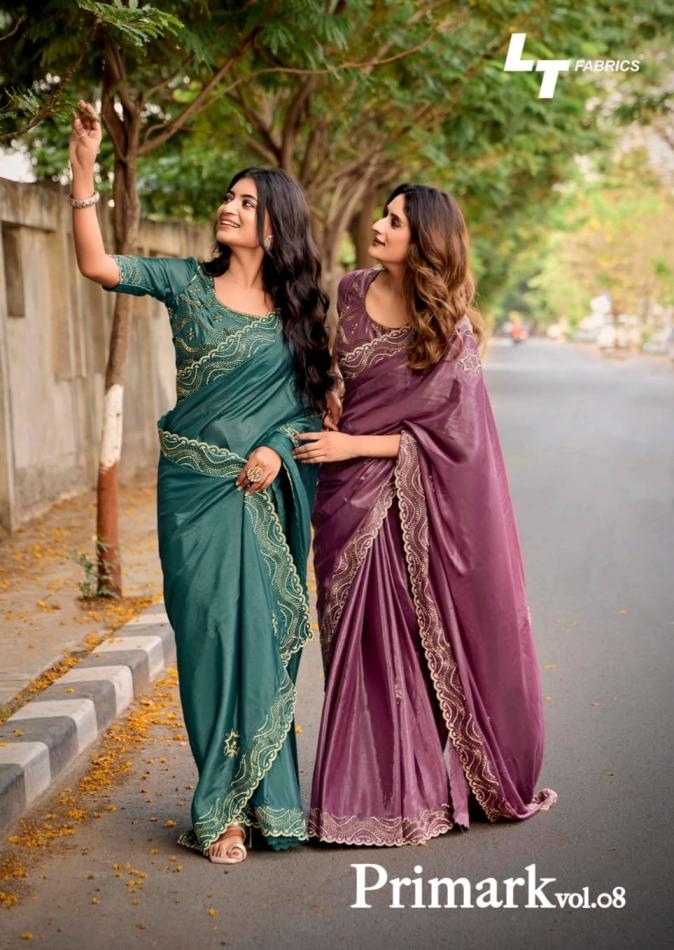 lt fashion primark vol 8 series 801 to 806 malai silk gorgeous look sarees in wholeslae surat