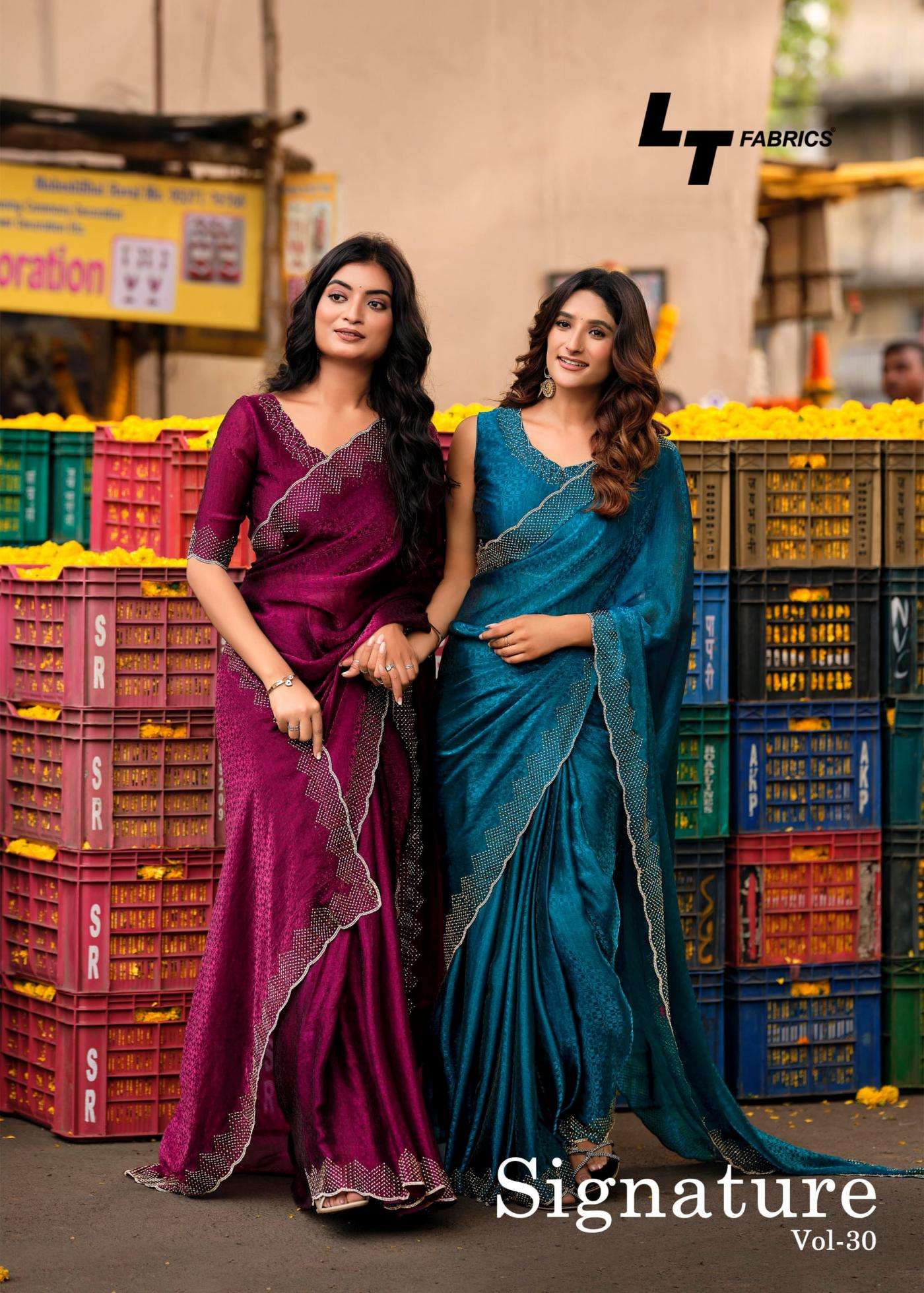 lt fashion signature vol 30 series 3001 to 3006 malai silk best saree in wholesale surat