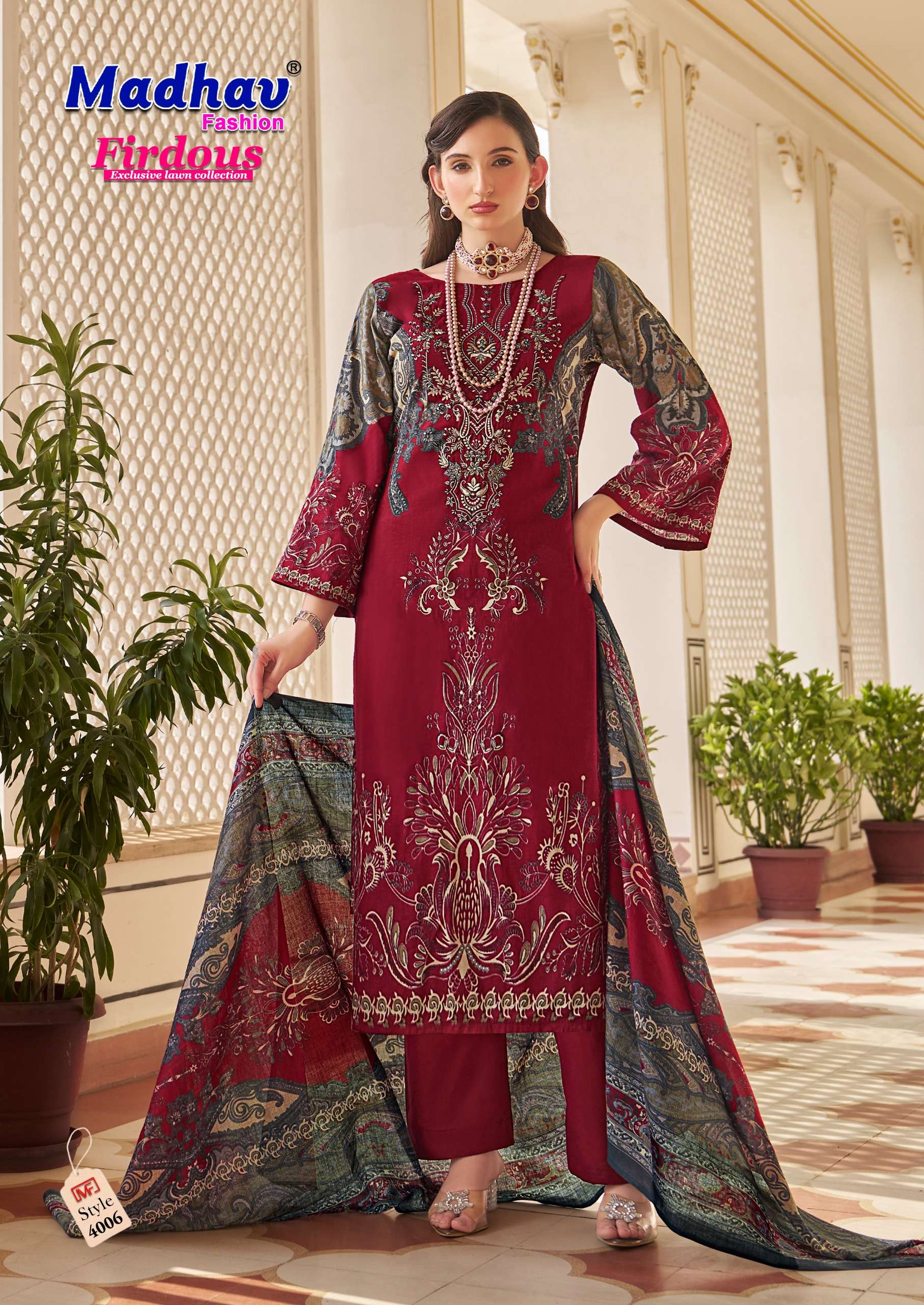 Madhav Firdous Vol-04 series 4001 to 4006 Pure Lawn Cotton Printed Karachi salwar kameez in wholesale surat