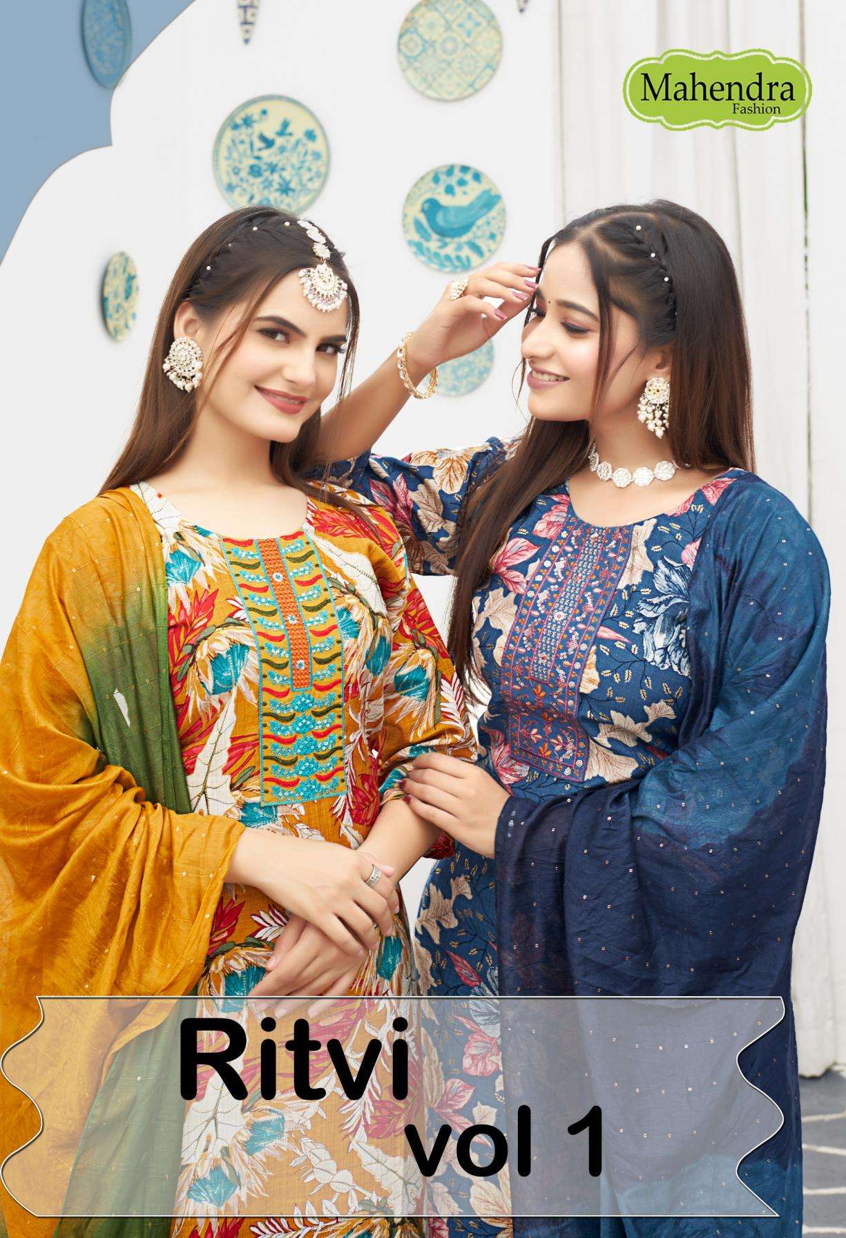 mahendra fashion ritvi vol 1 series 14001 to 14008 vatican readymade suit in wholesale surat