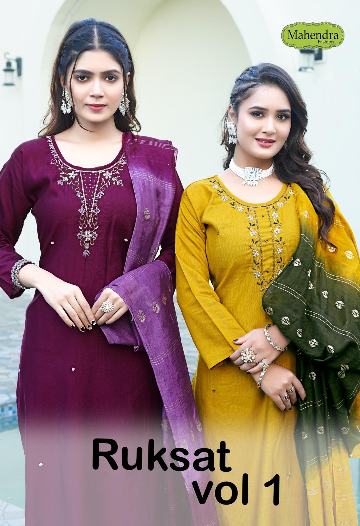 mahendra fashion ruksat vol 1 series 15041 to 15048 vatican readymade unique suit in wholesale surat