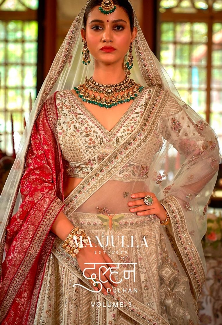 manjulla fashion dulhan vol 3 series 1146A to 1189B tone silk stitch lehenga unstitch choli in wholesale surat