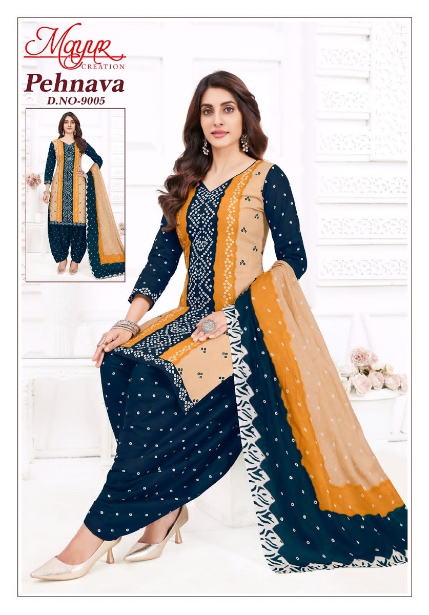 Mayur Pehnava Vol-9 series 9001 to 9010 Pure Cotton Printed salwar kameexz in wholesale surat