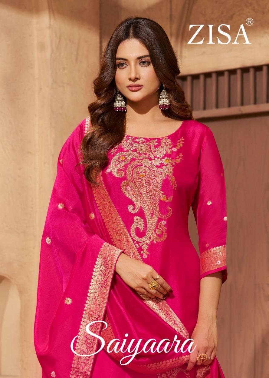 meera trendz zisa saiyaara series 15501 to 15504 taby silk weaving jacquard salwar kameez in wholesale surat