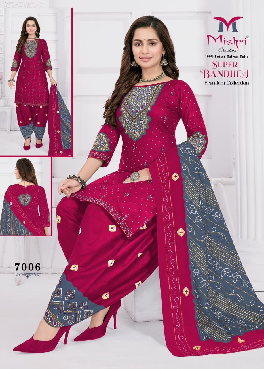 Mishri Super Bandhej Vol-07 series 7001 to 7010 Heavy Cotton Printed salwar kameez in wholesale surat