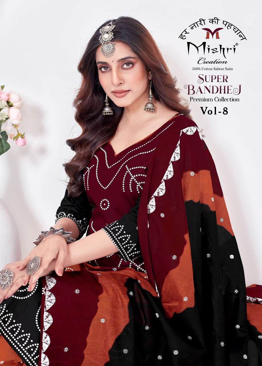 Mishri Super Bandhej Vol-8 series 8001 to 8010 Pure Cotton Printed salwar kameez in wholesale surat