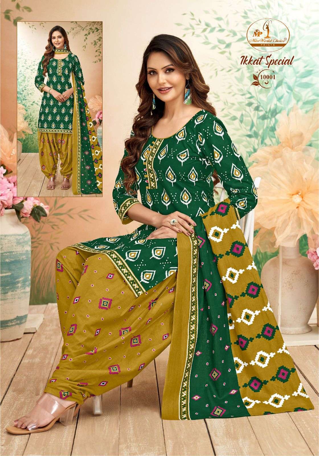 Miss World Ikkat Special Vol-10 series 10001 to 10010 Pure Cotton Printed Readymade Patiyala suit in wholesale surat