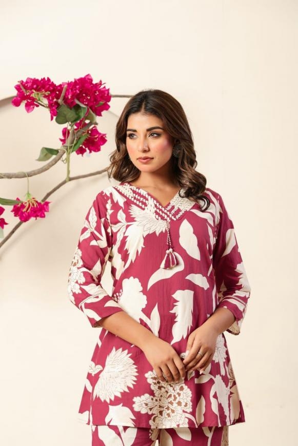 modern cotton readymade amazing print co-ord set in wholesale surat