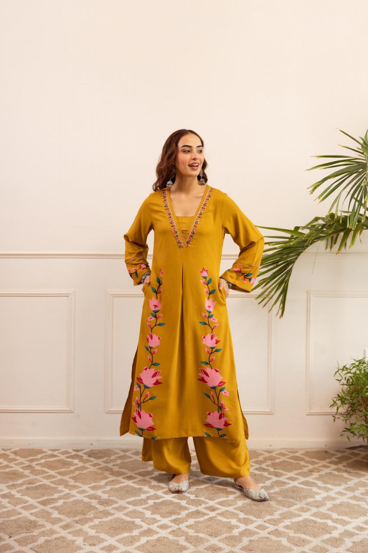 modern german rayon daily wear readymade combo set kurti with plazzo in wholesale surat