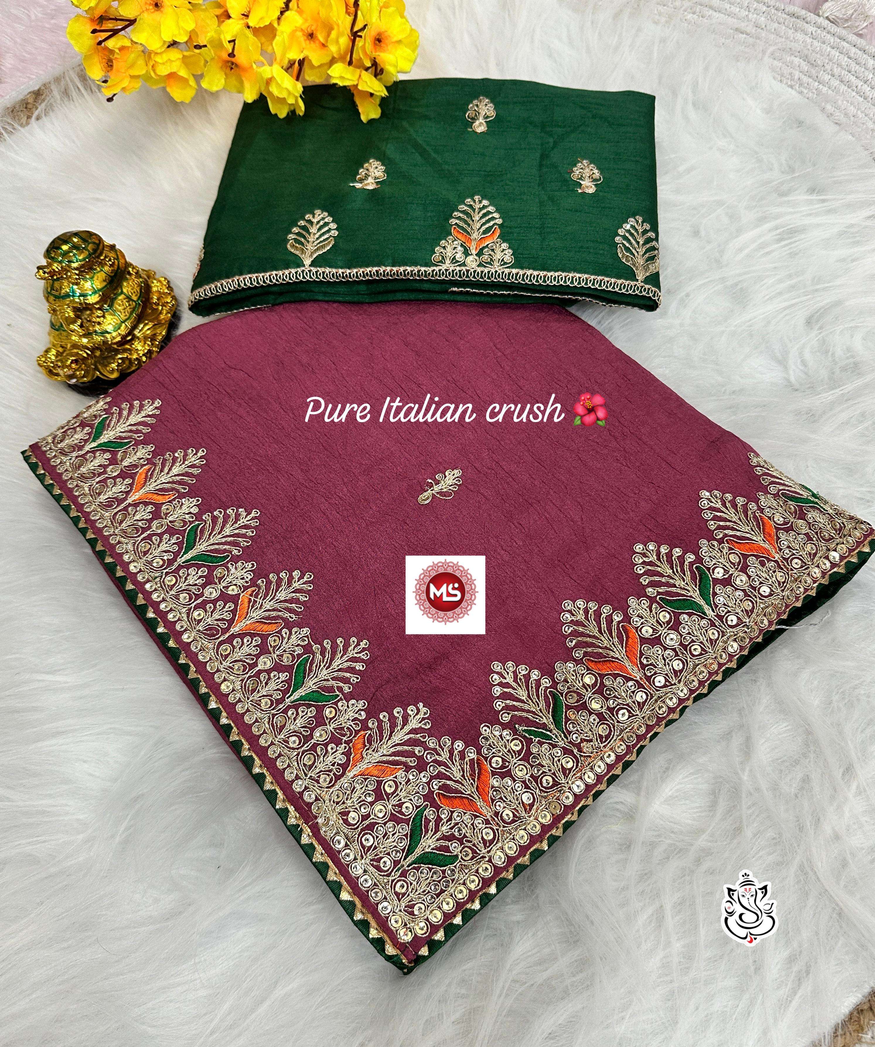 ms brand heavy italian crush fabric fully heavy coding sequence work saree in wholesale surat