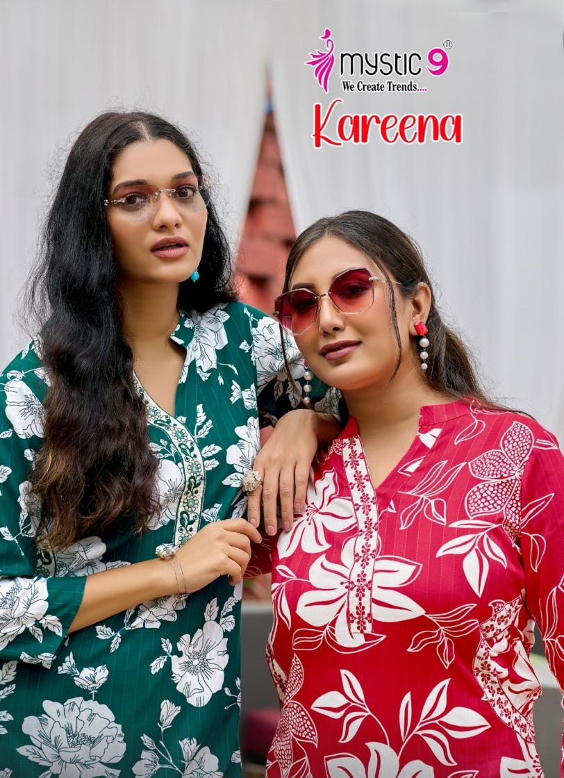 mystic9 kareena vol 1 series 1001 to 1010 rayon katha print readymade modern co-ord sets in wholesale surat