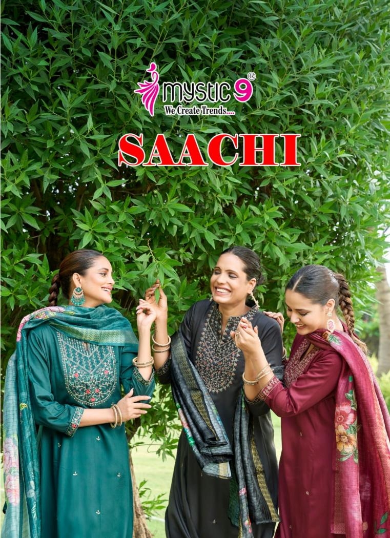 mystic9 saachi vol 1 series 1001 to 1008 gaji silk readymade stylish suit in wholesale surat