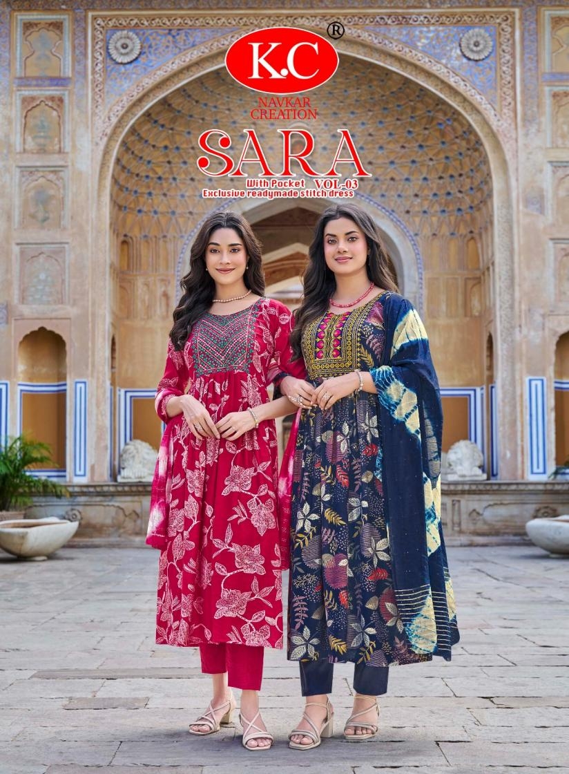 navkar creation sara vol 3 series 3001 to 3008 readymade umbrella cut vartican suit in wholesale surat