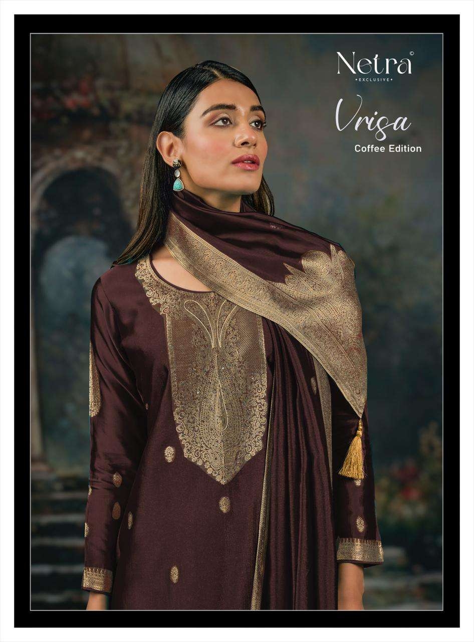 Netra Vrisa Coffee Edition Designer Silk Jacquard Style Suit in wholesale surat