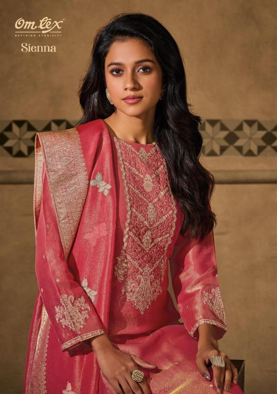 omtex launch sienna series 8591A to 8591C silk tissue pretty look suit in wholesale surat