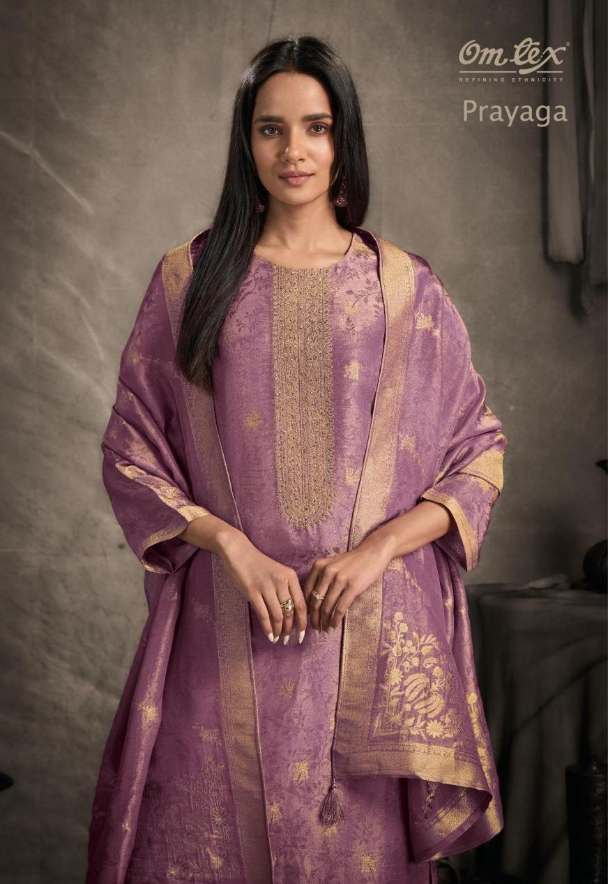 omtex prayaga akina series 8341A to 8341D silk jacquard wholesale designer salwar kameez in wholesale surat
