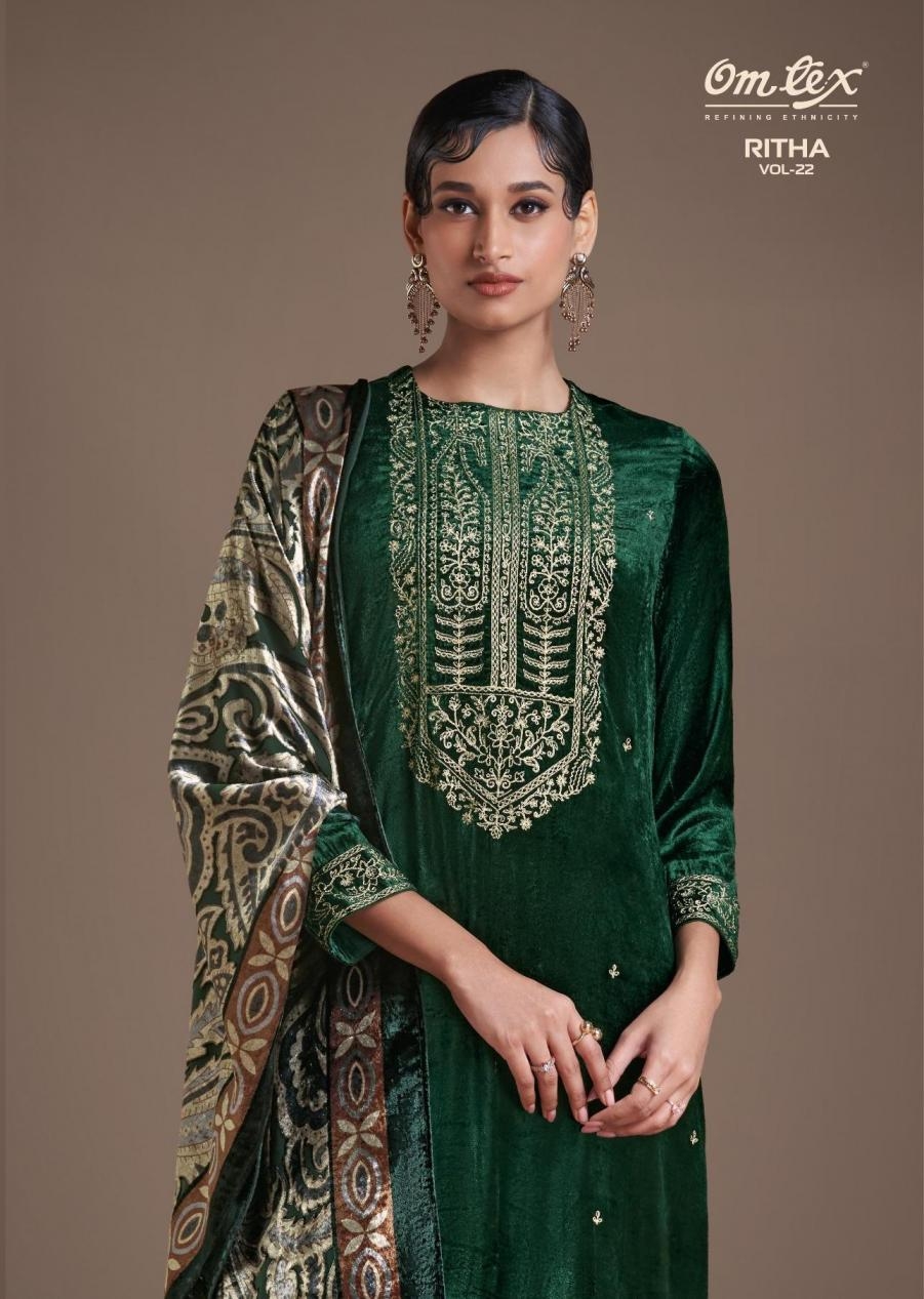 omtex ritha vol 22 series 8711A to 8711C amazing winter viscose velvet suits in wholesale surat