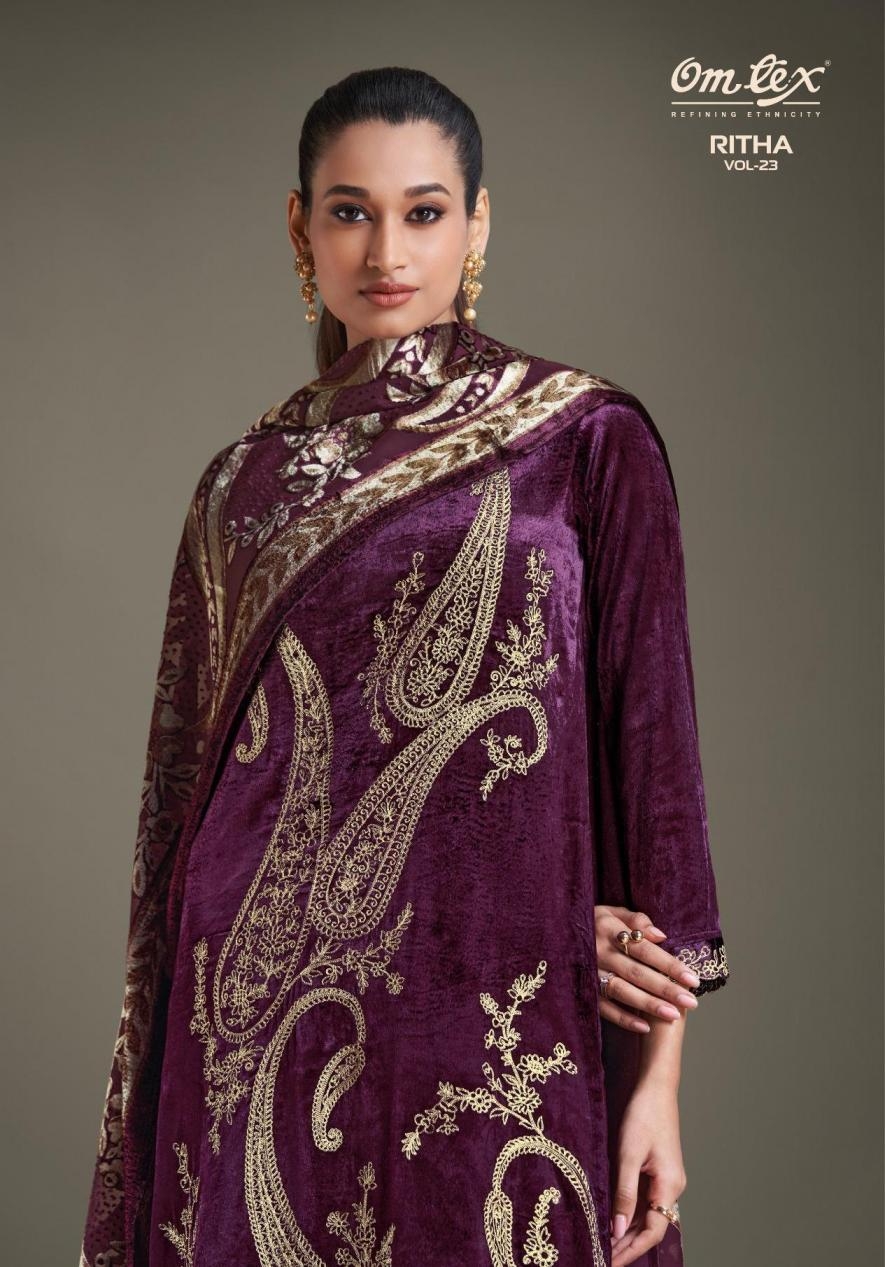 omtex ritha vol 23 series 8721A to 8721D winter special viscose velvet salwar kameez in wholesale surat