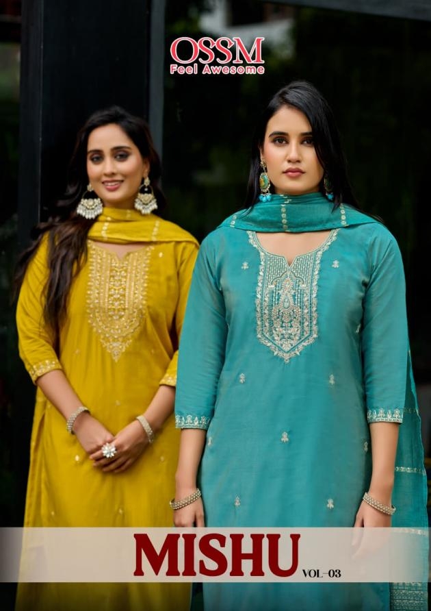 ossm mishu vol 3 series 3001 to 3006 readymade elegance roman simmer big size suit in wholesale surat