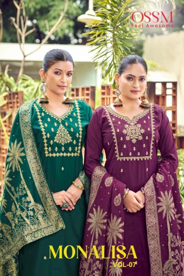 ossm monalisa vol 7 series 1001 to 1006 roman silk elegance readymade plus size suit in wholeslae surat