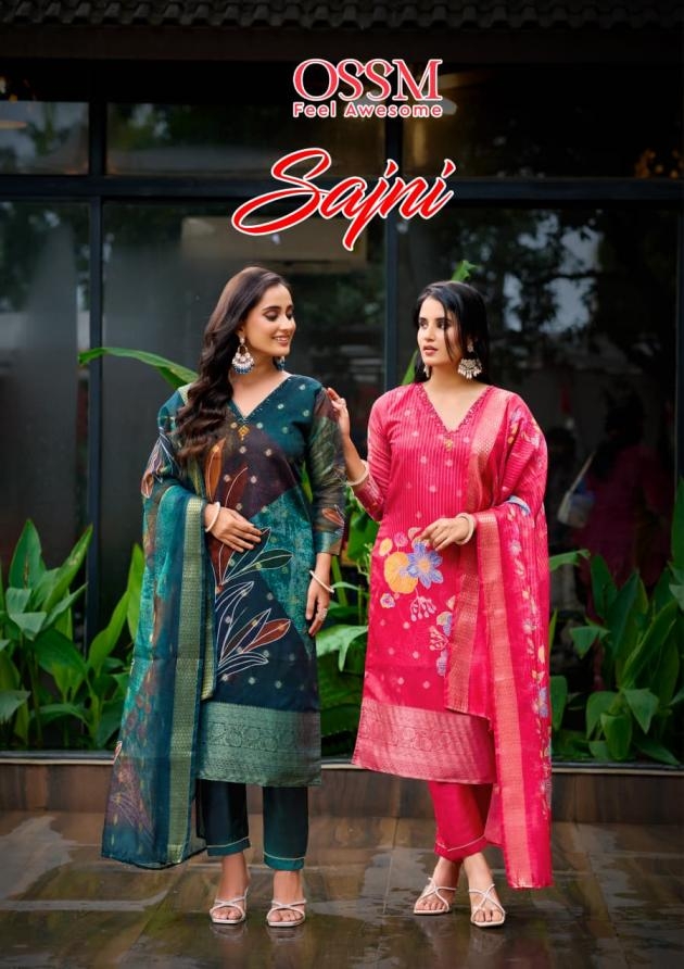 ossm sajni series 1001 to 1006 hit design readymade silk jacquard suit in wholesale surat