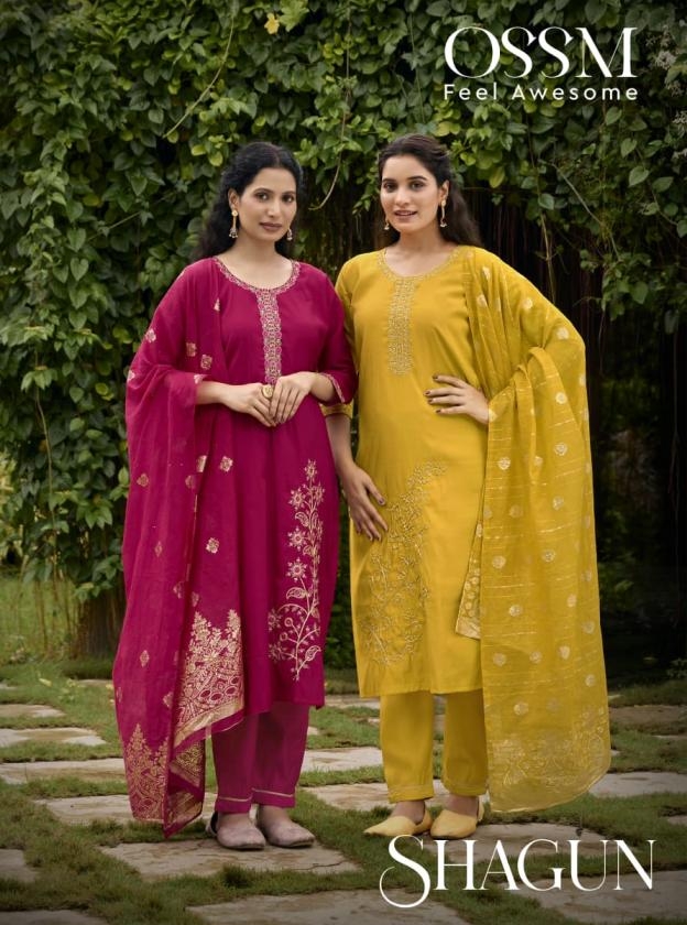 ossm shagun series 1001 to 1006 readymade stylish viscose roman silk plus size suit in wholesale surat