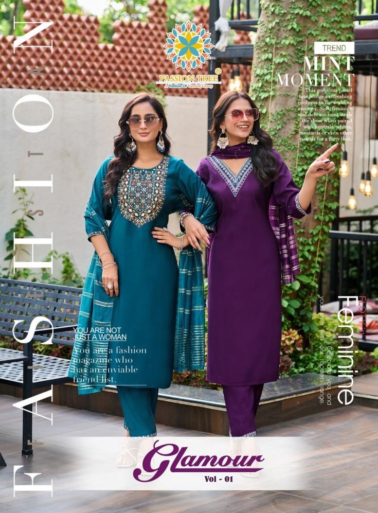passion tree glamour vol 1 series 1001 to 1006 roman silk readymade suit in wholesale surat
