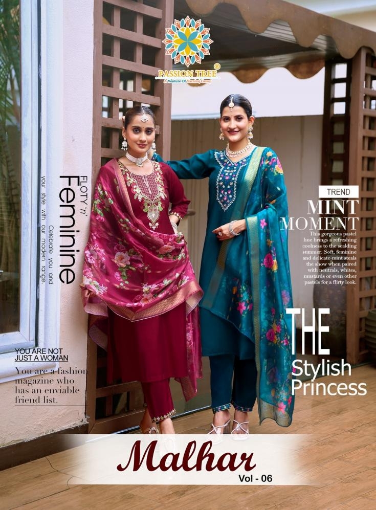 passion tree malhar vol 6 series 6001 to 6008 roman silk readymade plus size suit in wholesale surat