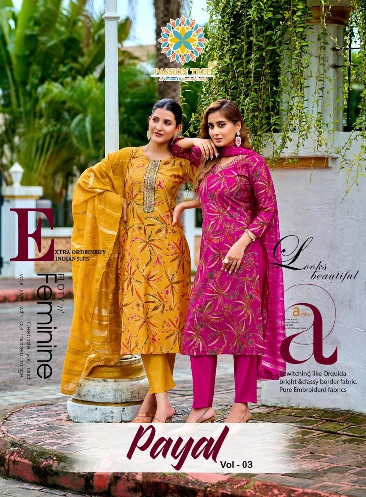 passion tree payal vol 3 series 3001 to 3008 readymade vetican print big size suits in wholesale surat