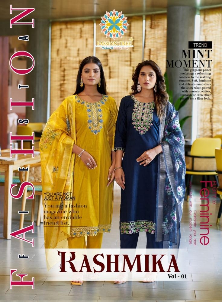 passion tree rashmika vol 1 series 1001 to 1008 jacquard viscose silk readymade big size stylish suits in wholesale surat