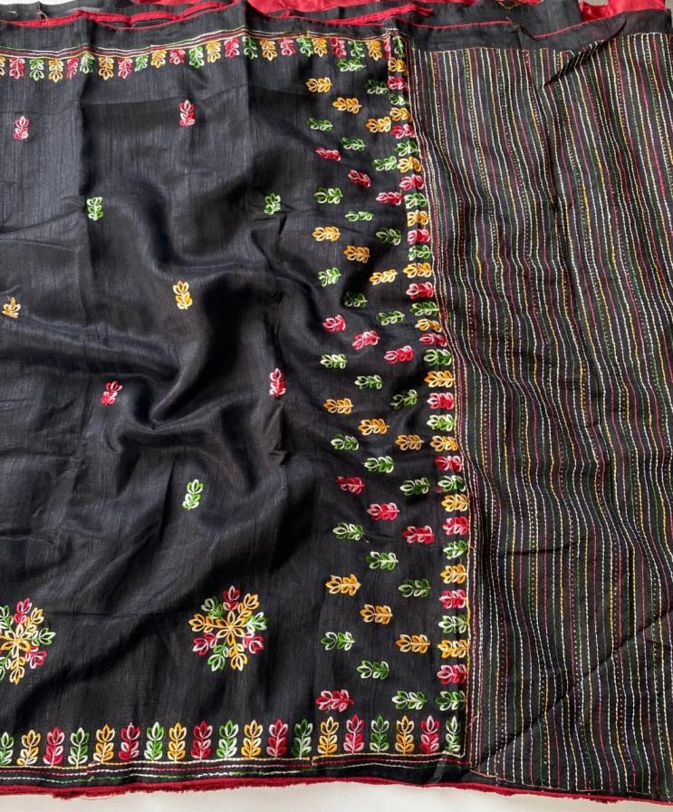 pr 1008 jute tussar kashmiri embraided saree wholesale surat