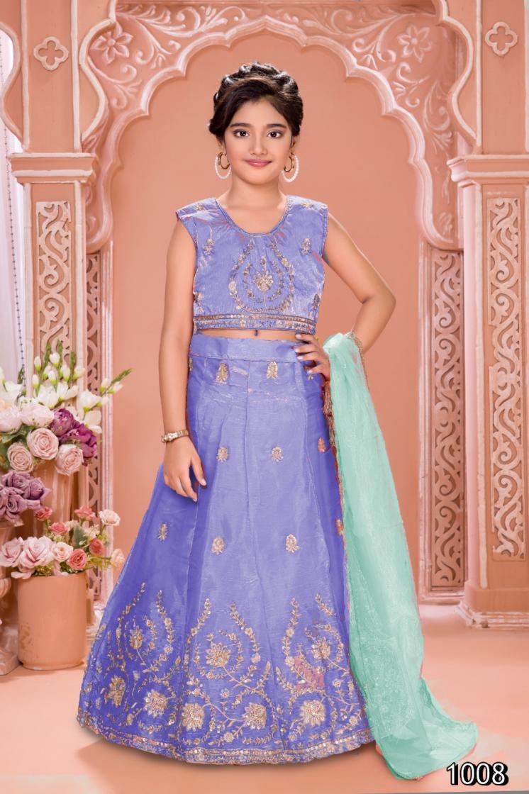 pr aarvi vol 1 series 1006 to 1009 readymade organza silk moti kardana kids lehenga in wholesale surat