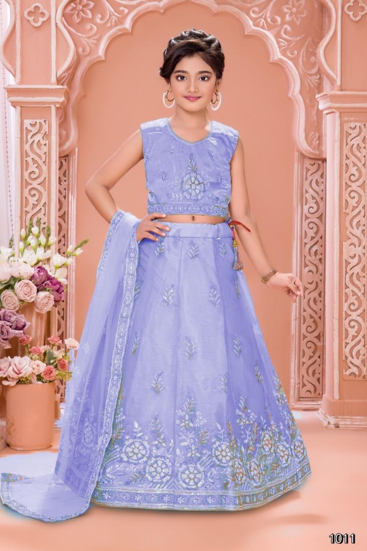 pr aarvi vol 2 series 1010 to 1012 traditional readymade organza silk kids lehenga choli in wholesale surat