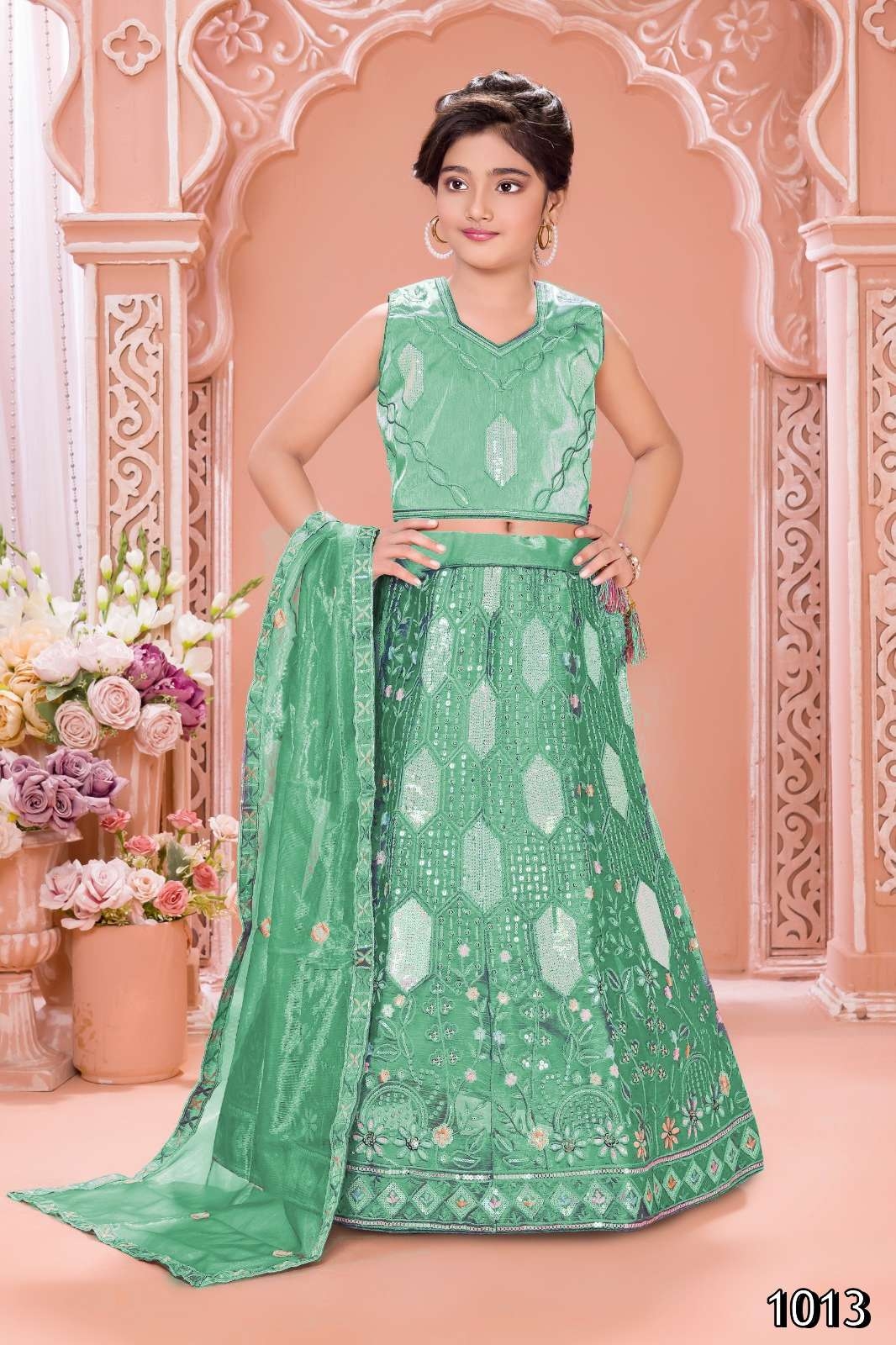 pr aarvi vol 3 series 1013 to 1016 organza silk readymade festive kids lehenga choli in wholesale surat