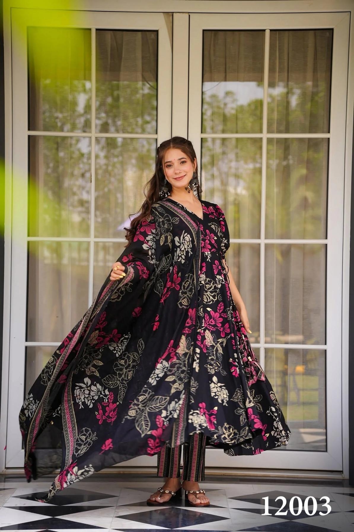 pr clora vol 12 series 12001 to 12007 readymade muslin beautiful printed plus size gown in wholesale surat