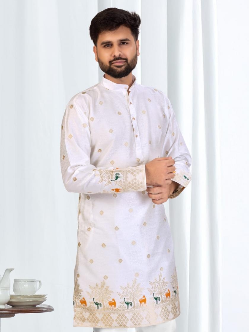 pr festival season silk jacquard readymade fancy kurta in wholesale surat