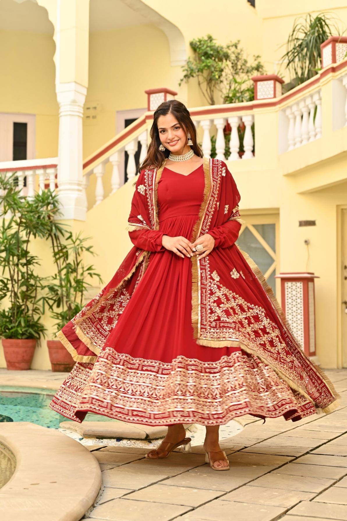 pr ka 1207 attractive look readymade faux blooming gown with dupatta in wholesale surat
