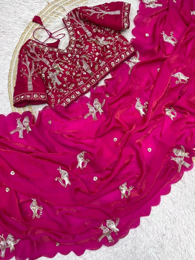 pr kc 588 khatli print luxurious fandy satin sarees in wholesale surat
