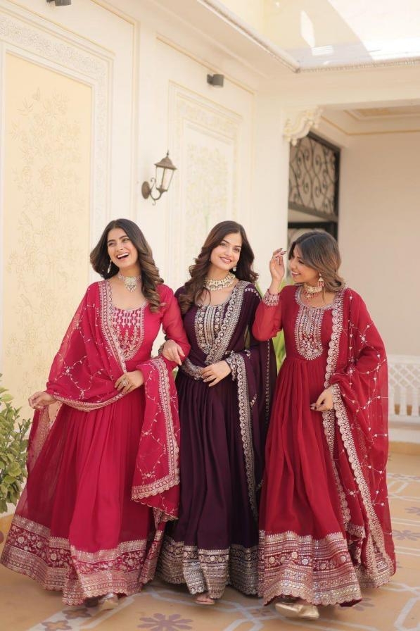 pr lw 9179 faux blooming ethnic style readymade gown with dupatta in wholesale surat