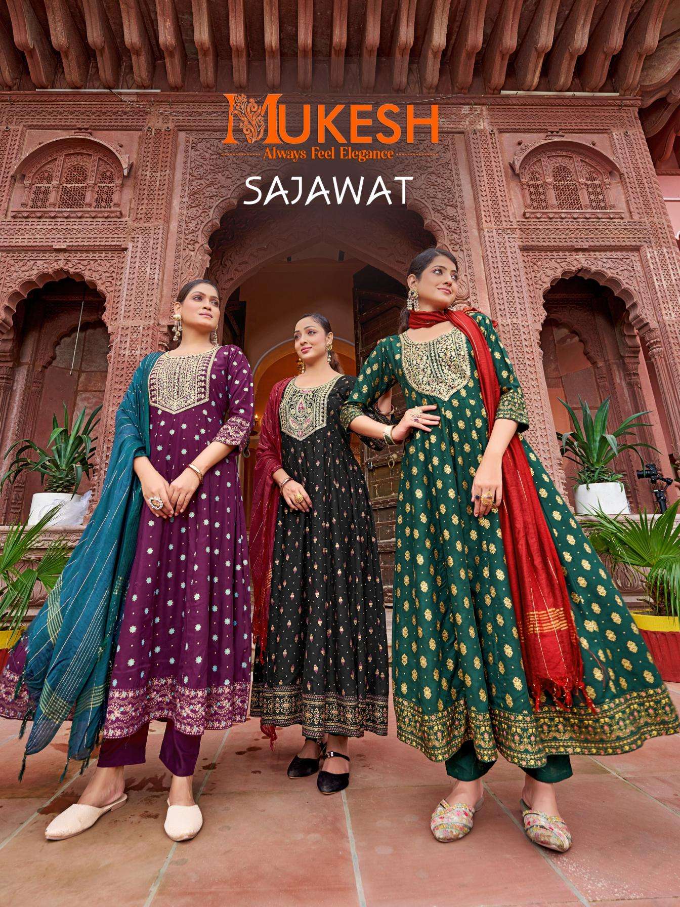 pr sajawat series 1001 to 1008 rayon classic readymade big size gown style suit in wholesale surat